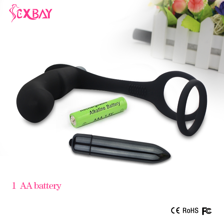 Silicone Anal Vibrator Butt Plug with Cock Ring 10 Speeds