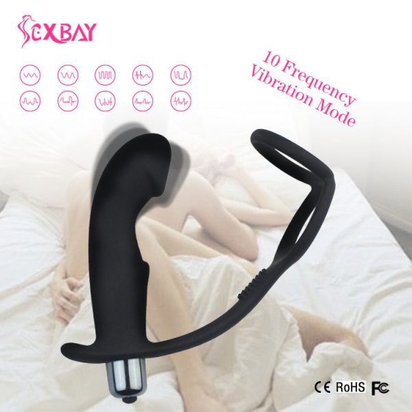 Silicone Anal Vibrator Butt Plug with Cock Ring 10 Speeds - Image 3