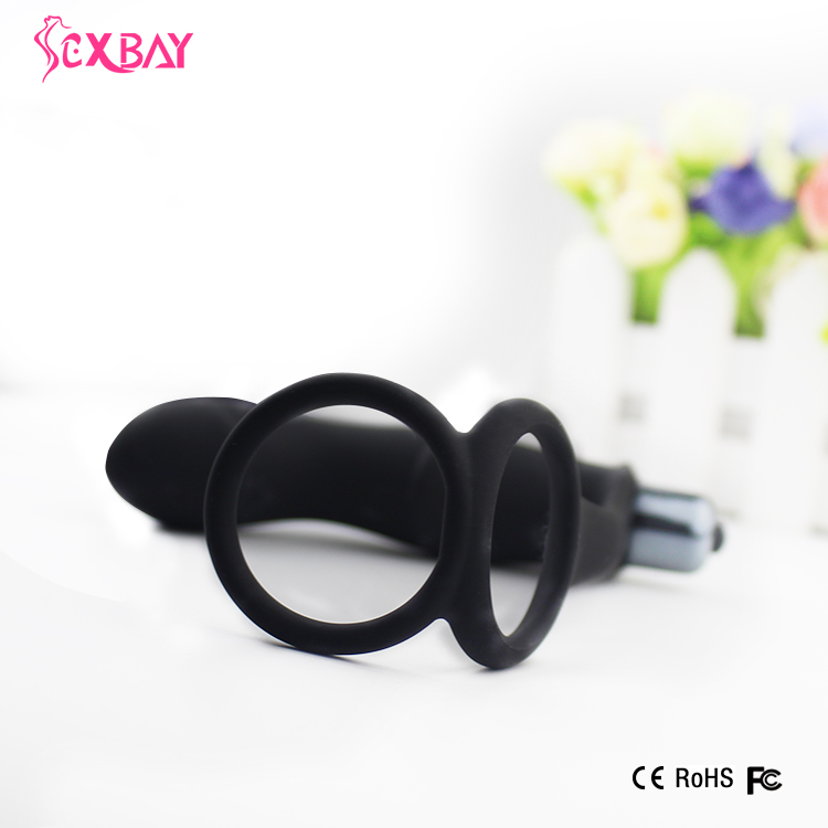 Silicone Anal Vibrator Butt Plug with Cock Ring 10 Speeds