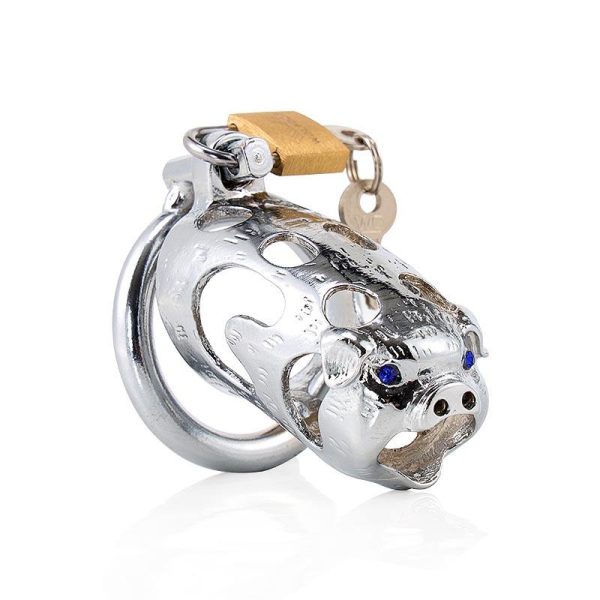 Sexbay Zodiac Pig Shaped Chastity Cage Metal Penis Male Cock Lock Bondage Device - Image 7